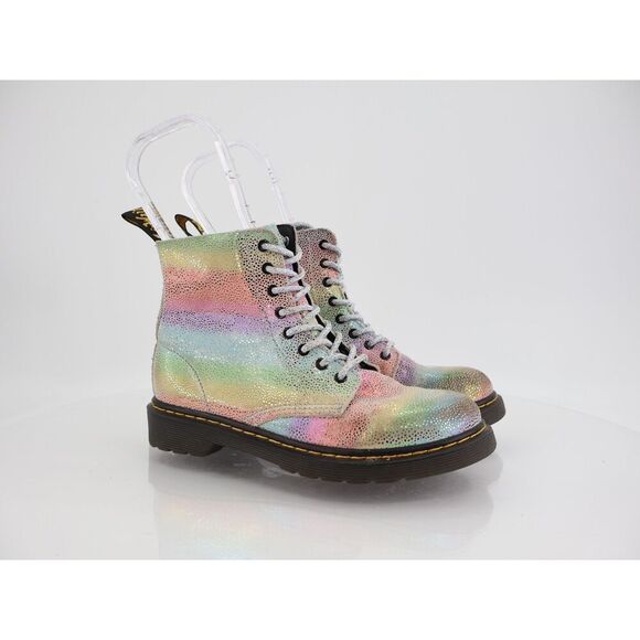 Dr Doc Martens 1460 J Pascal Rainbow Glitter Boots Girls Size 3 Combat Shoes - Picture 1 of 13